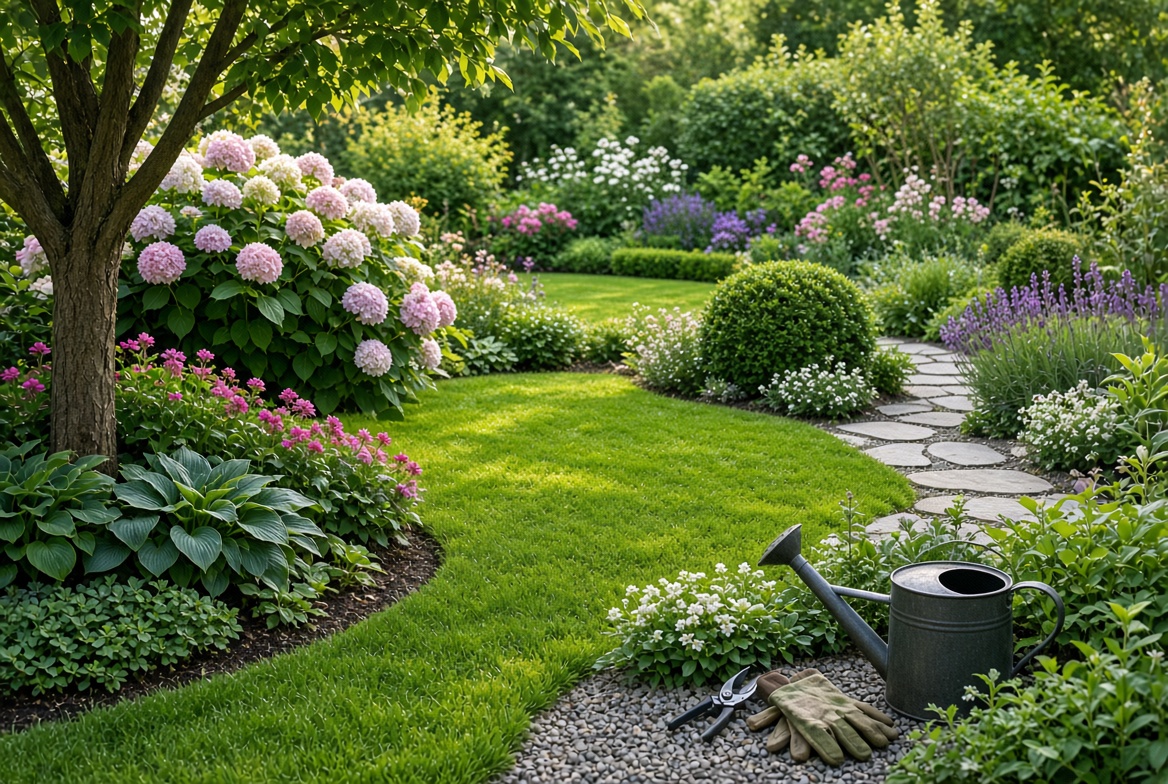 Jardín con plantas verdes
